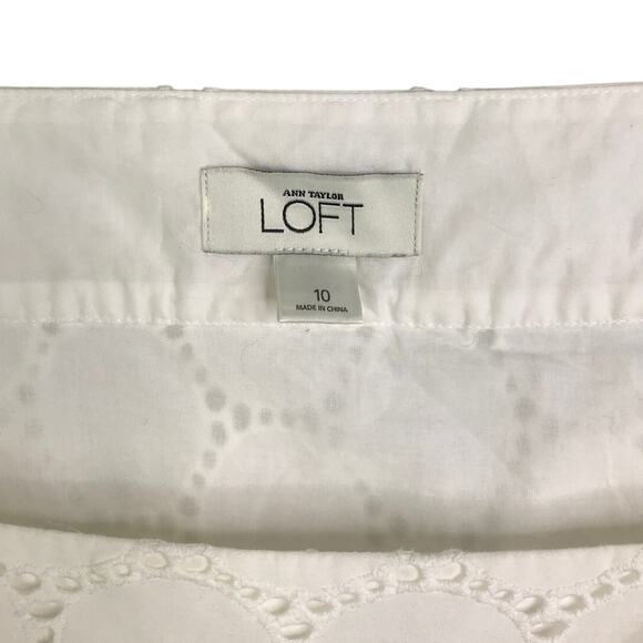 Loft Dress Womens Sz 10 White Squared Neckline Eyelet Lace Side Zip Short Sleeve - Picture 2 of 4